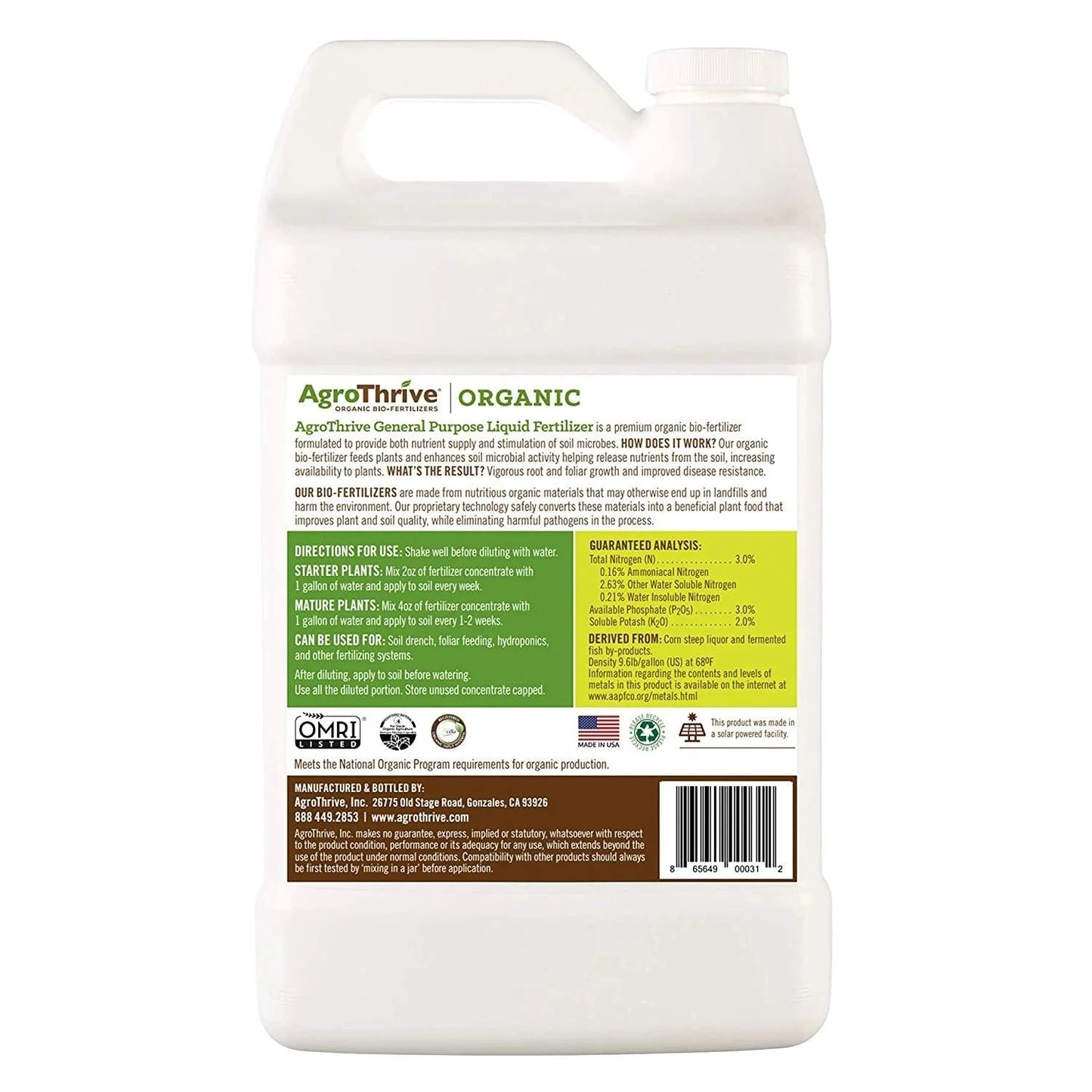 AgroThrive Organic General Purpose Fertilizer (1 gal) AgroThrive