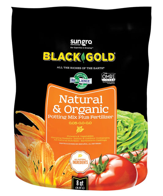 Black Gold Natural & Organic Potting Soil Plus Fertilizer 0.05-0-0 8 Qt