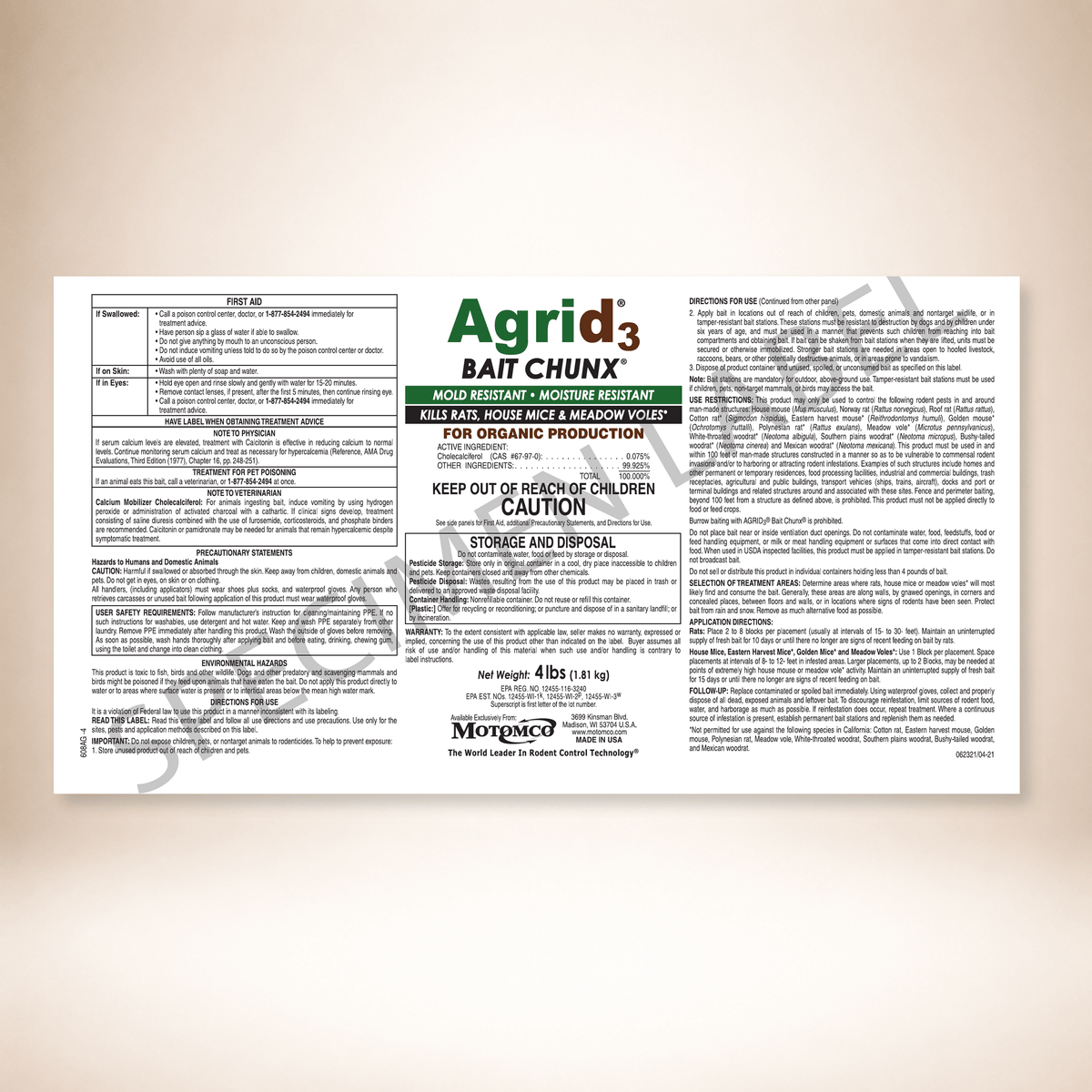 Agrid3 Mouse & Rat Bait Chunx (4 lb Pail) Grow Organic