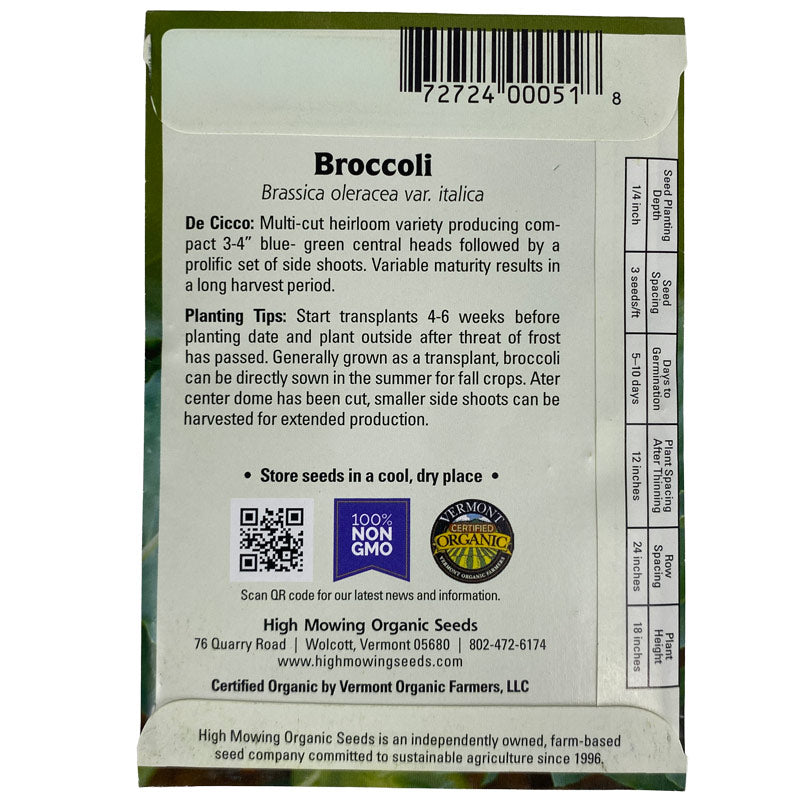 Organic Di Cicco Broccoli High Mowing Seeds
