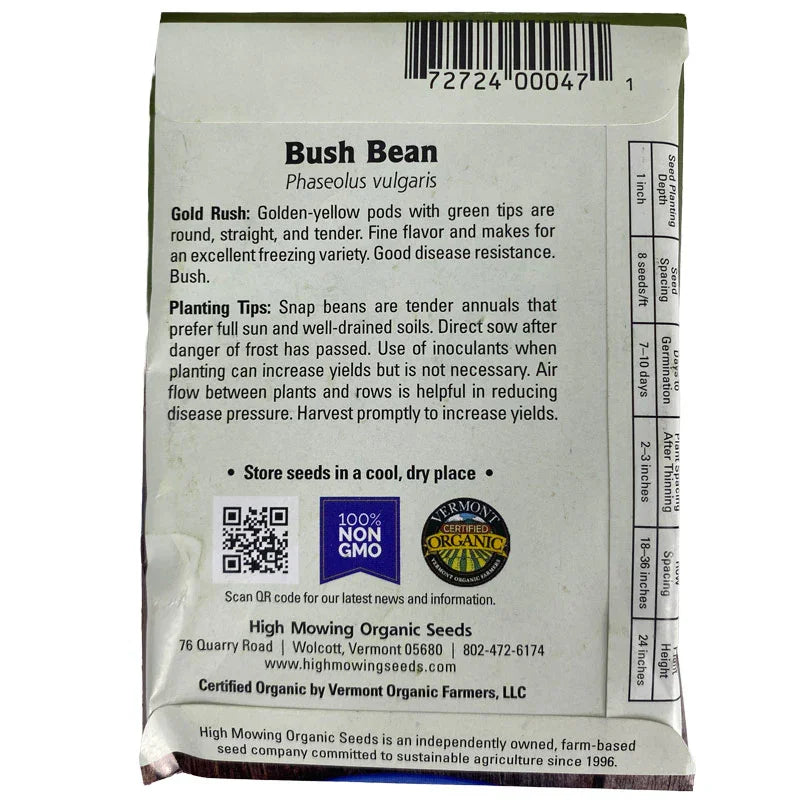 Organic Gold Rush Bush Bean High Mowing Seeds