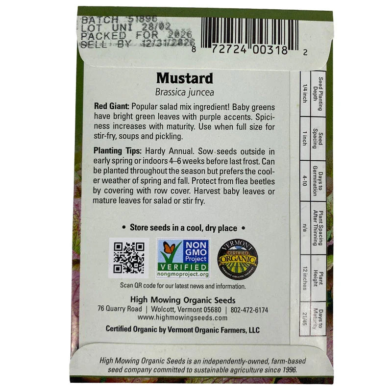 Organic Mustard Giant Red Greens High Mowing Seeds
