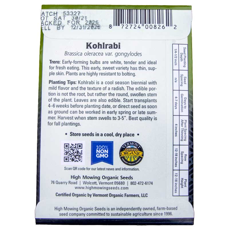 Trero Kohlrabi Seeds (Organic) High Mowing Seeds