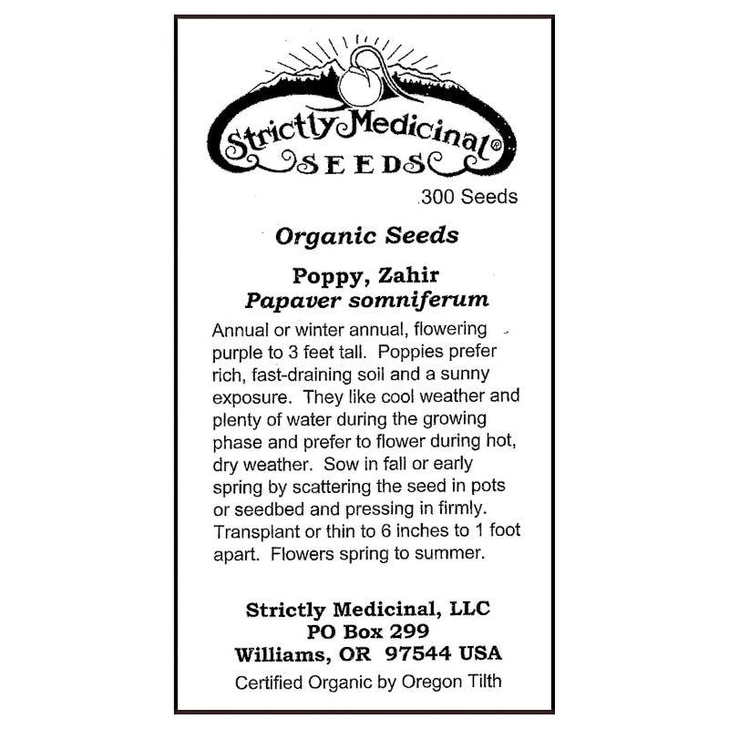 Poppy, Zahir (Organic) Strictly Medicinal