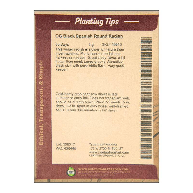 Black Spanish Radish (Organic) True Leaf Market