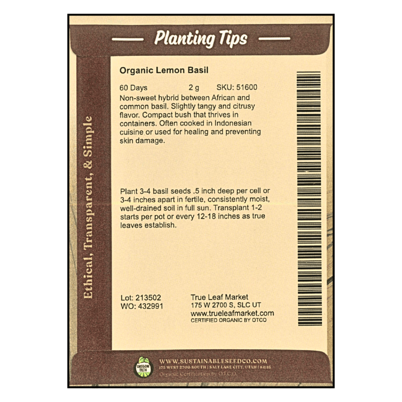 Lemon Basil (Organic) True Leaf Market