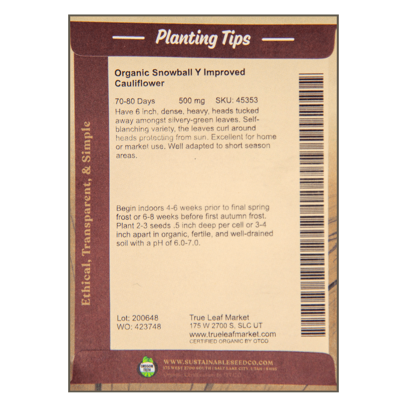 Snowball Cauliflower (Organic) True Leaf Market