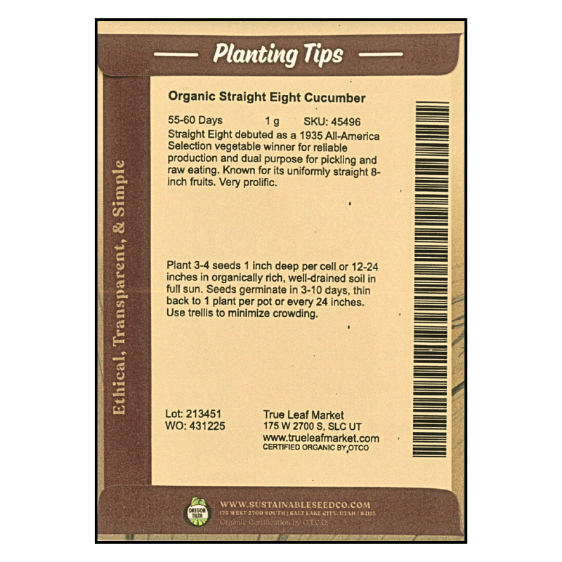 Straight Eight Cucumber (Organic) True Leaf Market