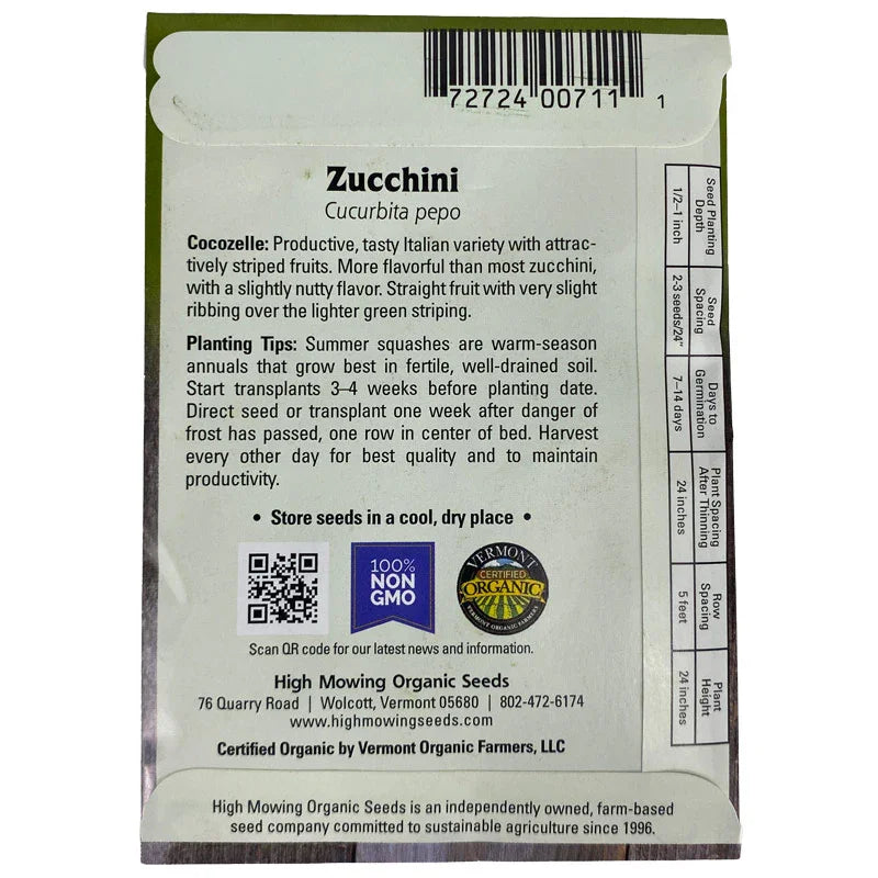 Organic Cocozelle Summer Squash High Mowing Seeds