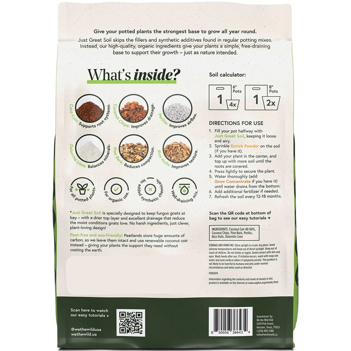 We The Wild - Just Great Organic Houseplant Soil 6qt BFG Supply Co