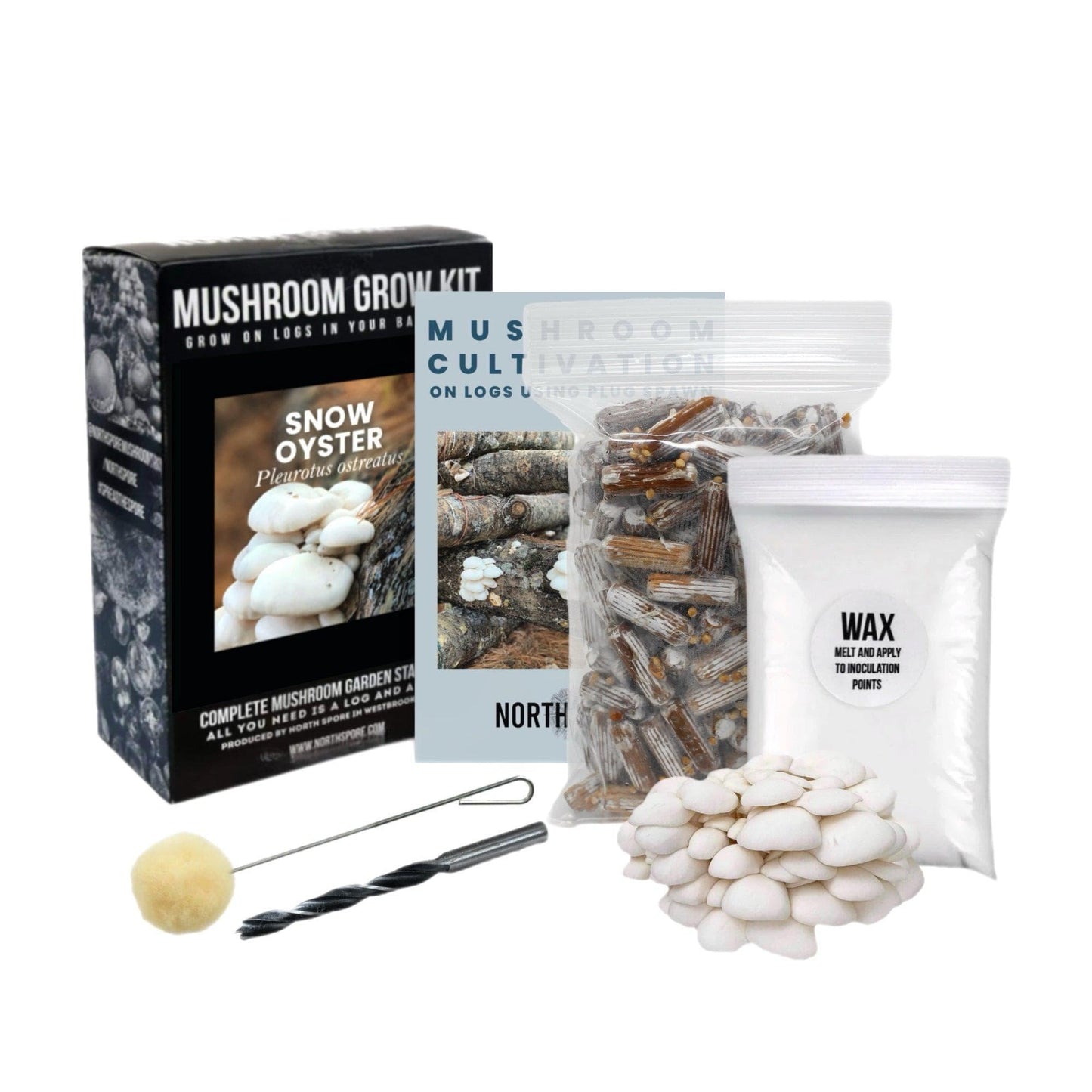 Organic Snow Oyster Mushroom Outdoor Log Growing Kit With Spawn North Spore
