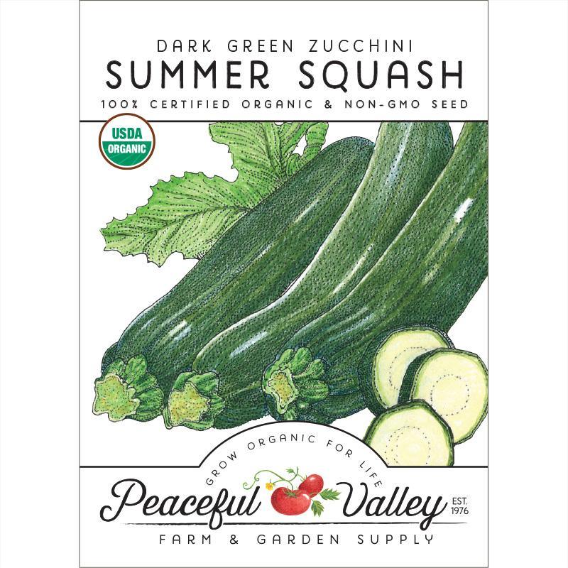 Dark Green Zucchini Summer Squash Seeds (Organic) Peaceful Valley