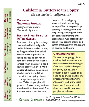 Buttercream California Poppy Flower Seeds Renee's Garden