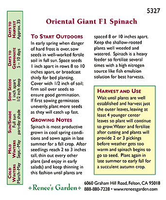 Oriental Giant Japanese Spinach Seeds Renee's Garden