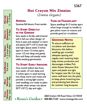 Hot Crayon Colors Cutting Zinnia Flower Seed Mix Renee's Garden