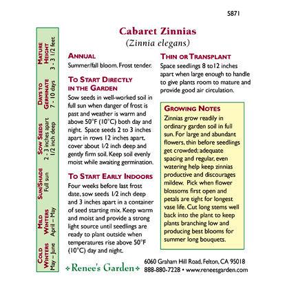 Cabaret Double Cutting Zinnia Flower Seeds Renee's Garden