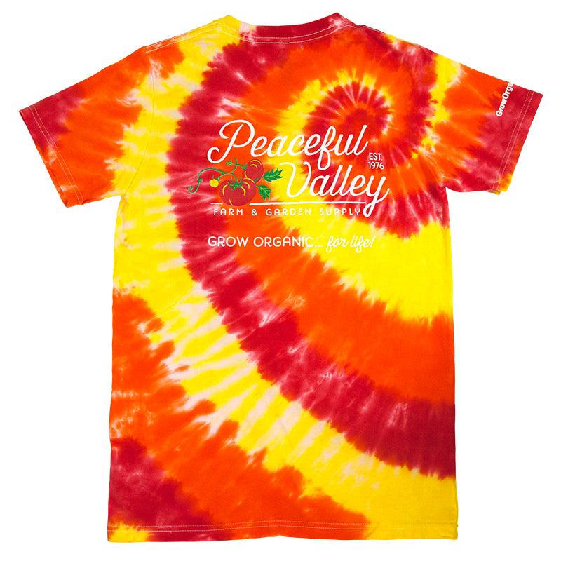 Peaceful Valley's Organic T Shirt Tie Dye Red/Orange/Yellow (Small) Peaceful Valley