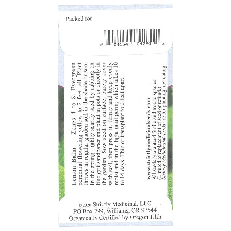 Strictly Medicinal Lemon Balm Seeds (Organic) Strictly Medicinal