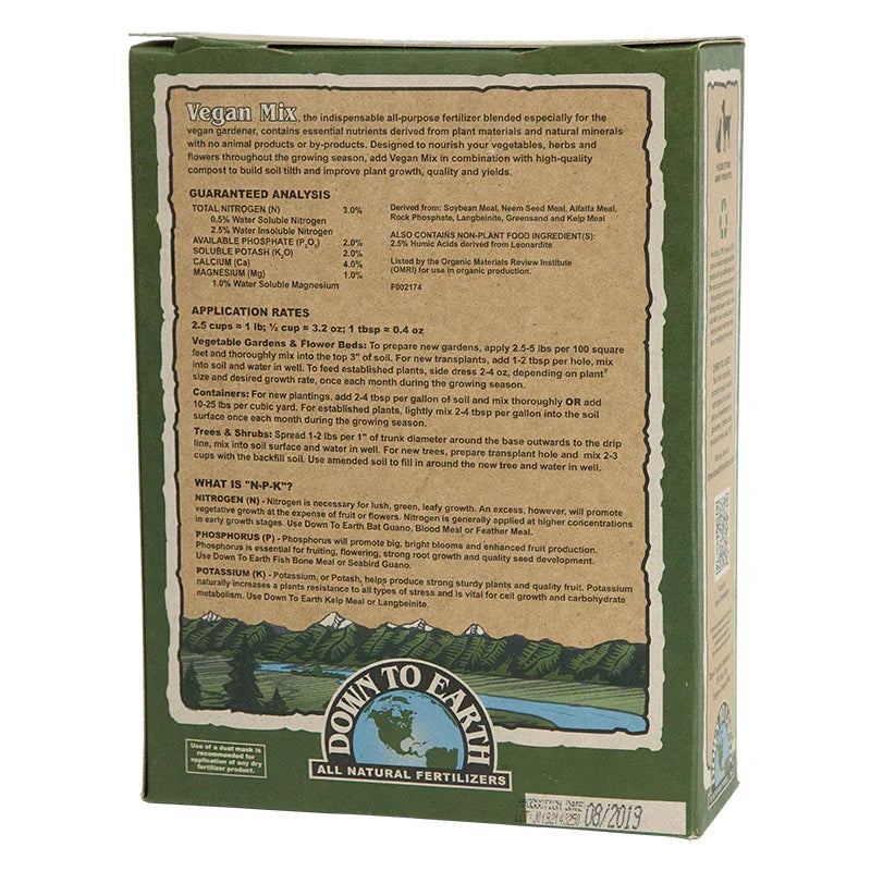 Vegan Mix 3-2-2 Fertilizer (5 lb Box) Down to Earth