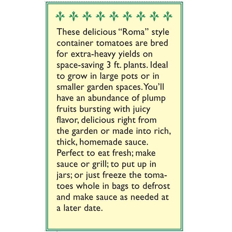 Inca Jewels Roma Container Tomato Seeds Renee's Garden
