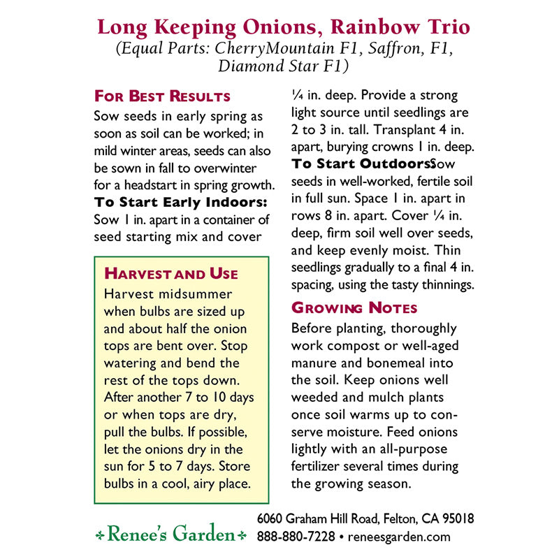Renee's Garden Onion Long Keeping Rainbow Trio Renee's Garden Onion Long Keeping Rainbow Trio Vegetable Seeds