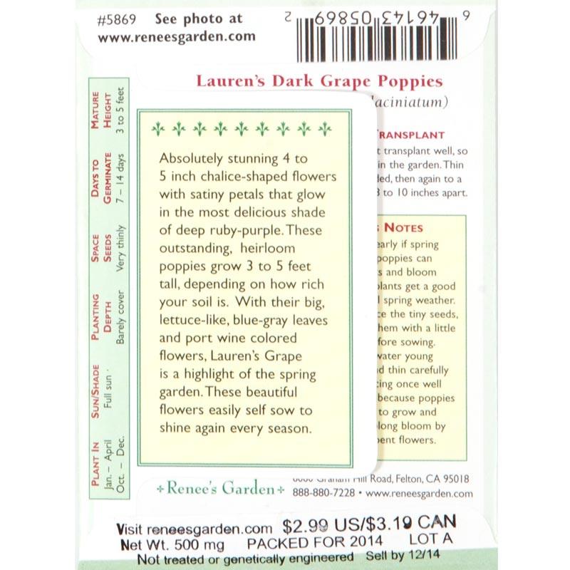 Lauren's Dark Grape California Poppy Flower Seeds Renee's Garden