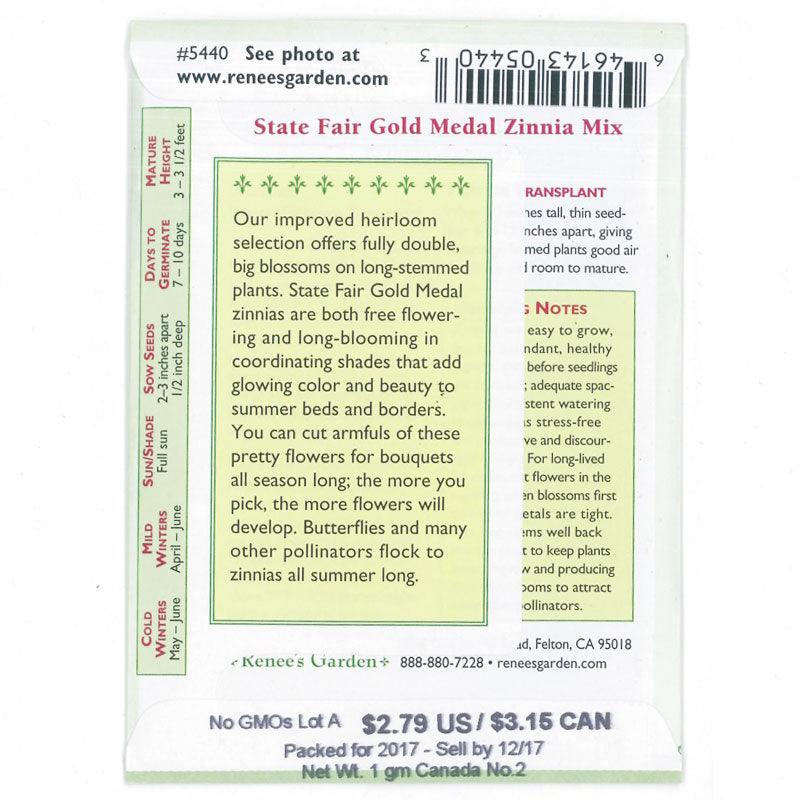 State Fair Gold Medal Butterfly Zinnia Flower Seed Mix Renee's Garden