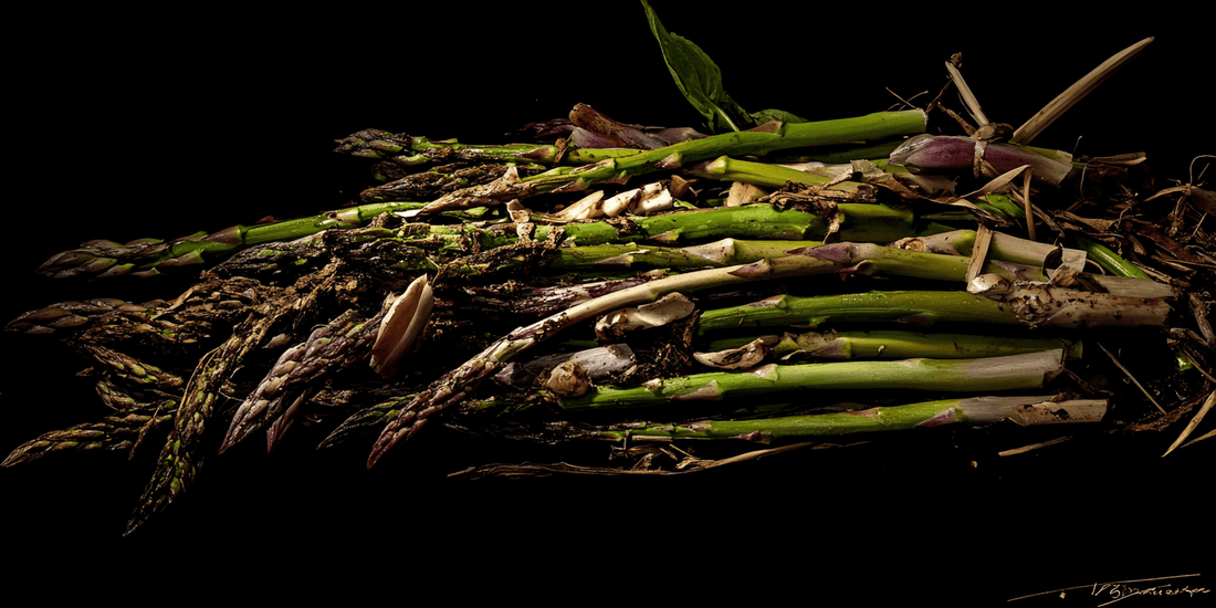 Freshly harvested asparagus crowns