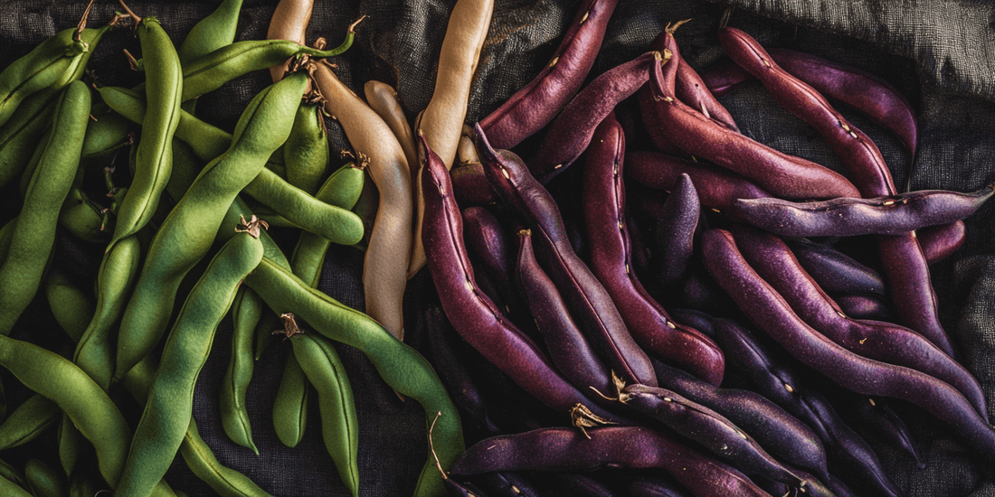 Green and purple bean pods