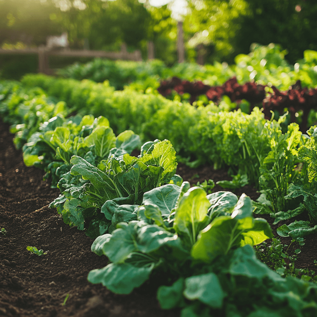 Rows of leafy crops growing in clay soil
