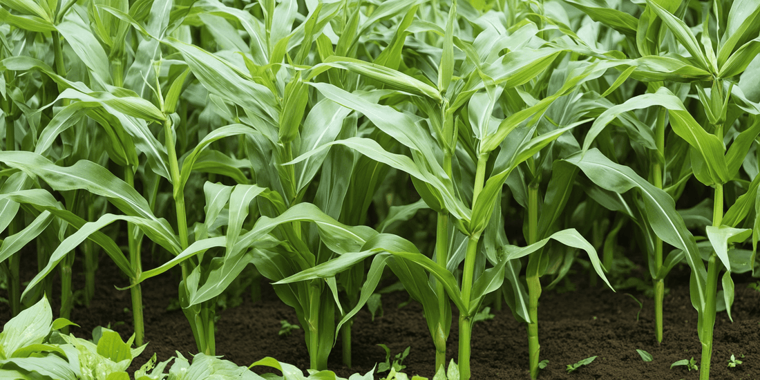 Green leaves of young corn plants