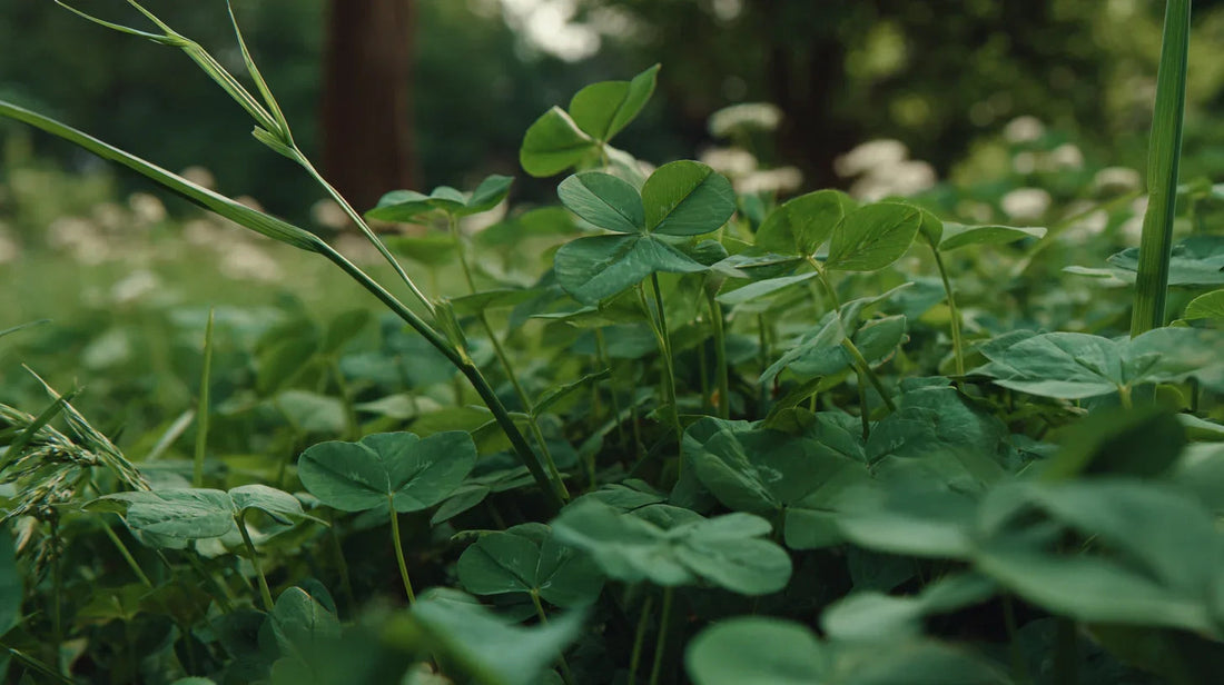 Nitrogen-fixing legume cover crop growing densely over soil