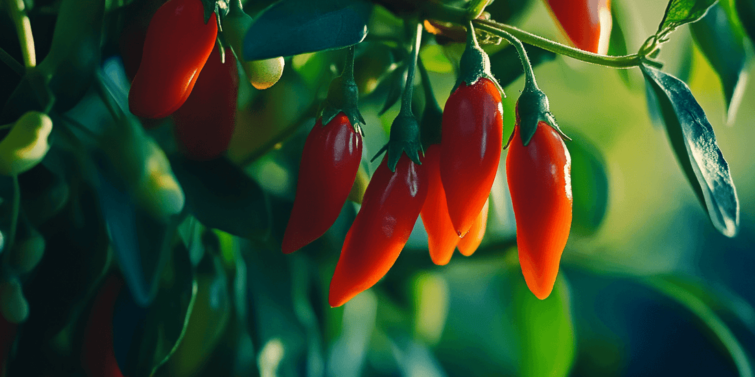 Cluster of bright red goji berries
