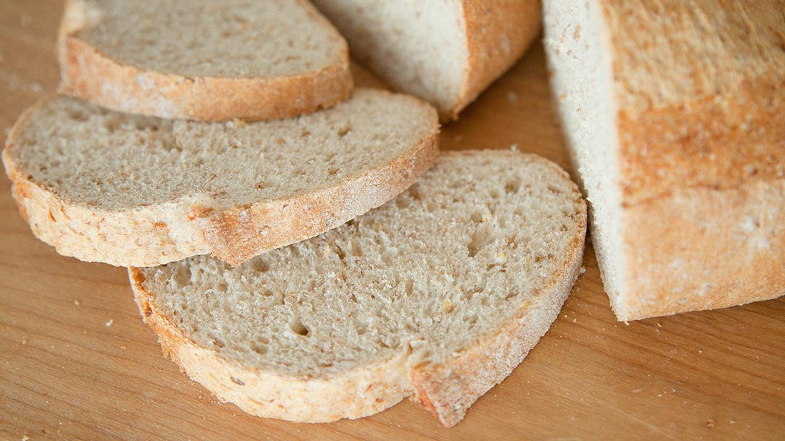 Loaves and slices of sprouted wheat bread