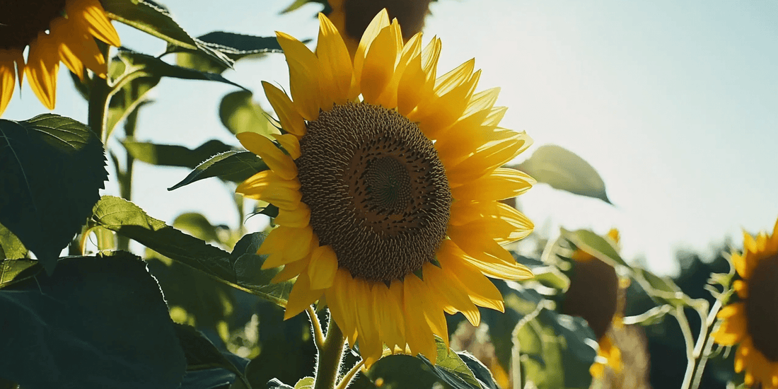 Yellow sunflower against green foliage