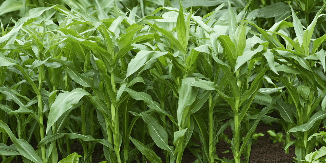 Young corn plants in a field