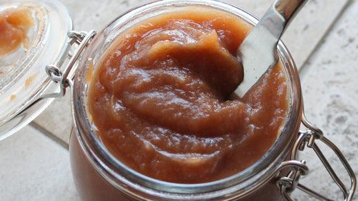 Homemade slow-cooker apple butter ready to serve