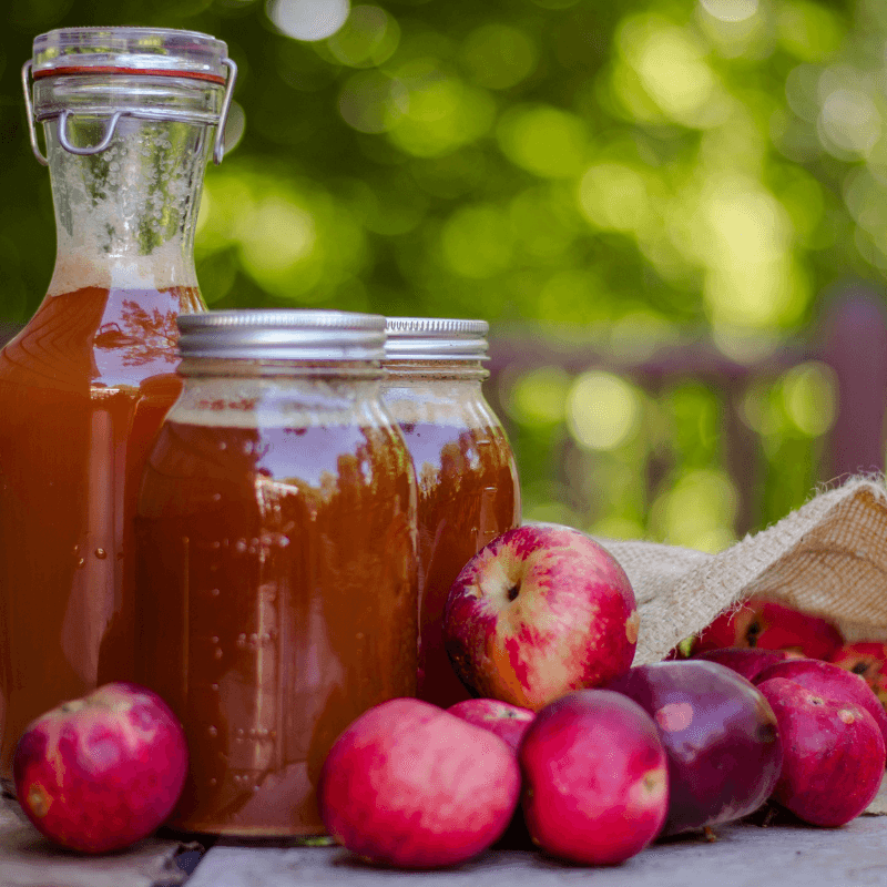 Fresh apple cider made from a blend of apple varieties