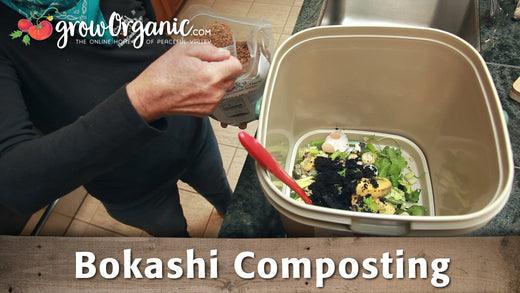 Person adding kitchen scraps to a bokashi bucket