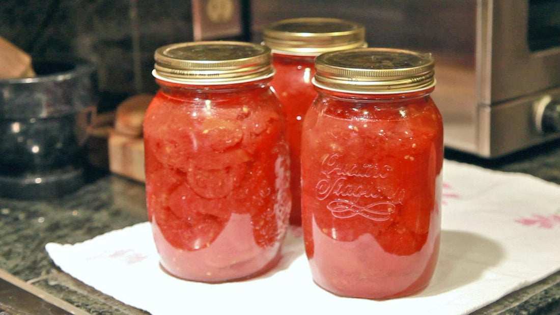 Two jars of home-canned tomatoes