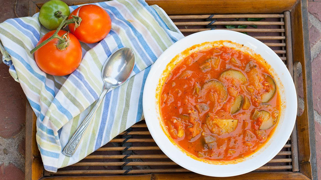 Bowl of tomato-based vegetable soup