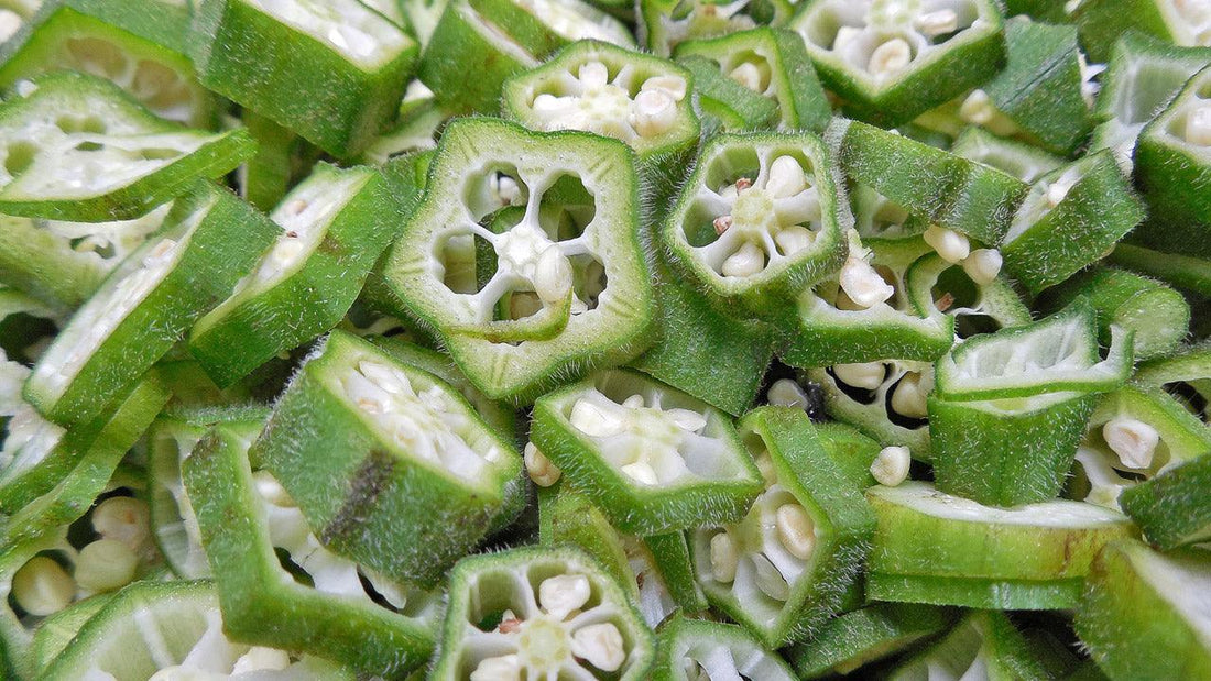 Sliced okra mixed with rice