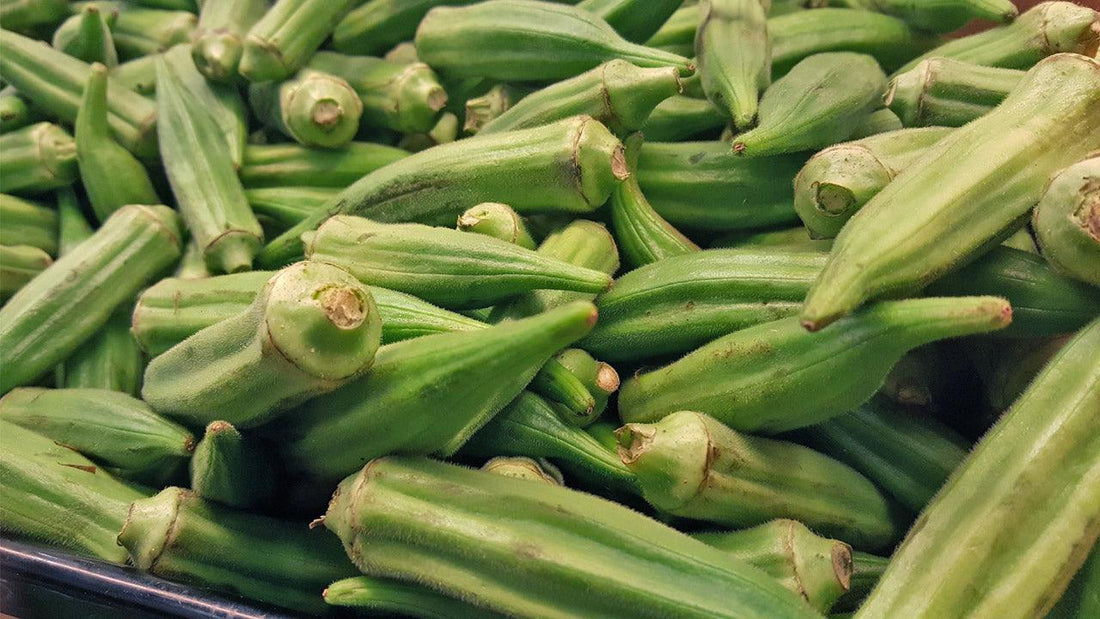 Pile of fresh green okra pods