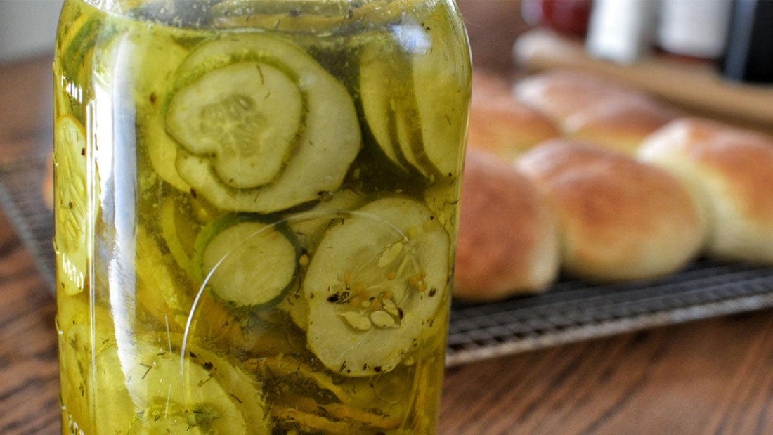 Jar of sliced refrigerator pickles