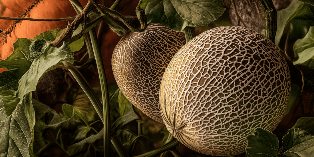 Ripe cantaloupes grouped together