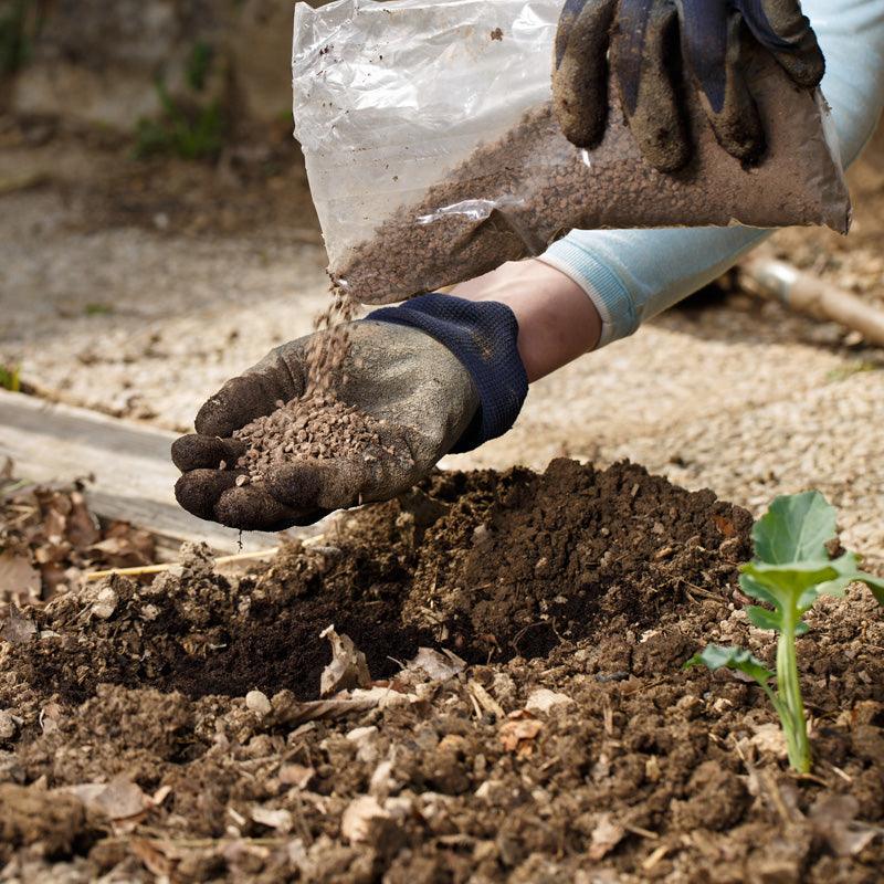 Soil amendment material beside a garden bed