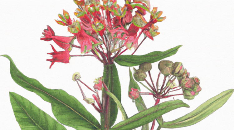 Botanical illustration of pink and red flowers