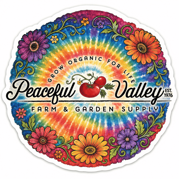 Peaceful Valley 1976 Sticker Tie Dye - Flowers Grow Organic