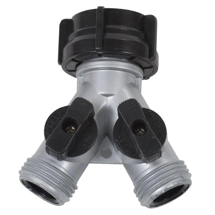 Gilmour metal Y hose connector with shutoff valves