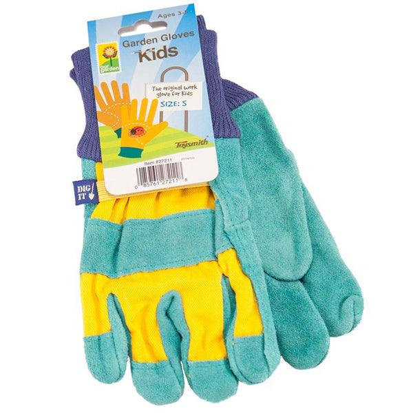 Children's green and yellow garden gloves
